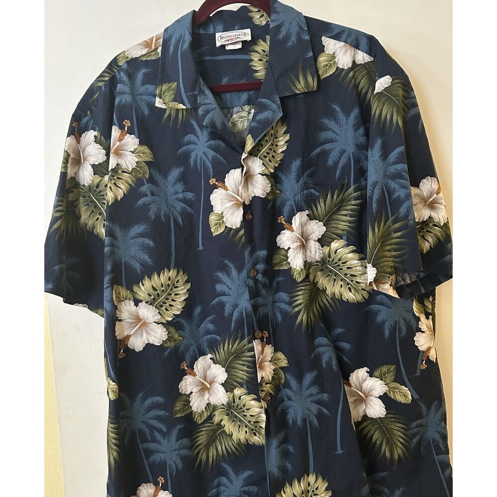 Pacific Legend Men's 2XL Blue/White/Green Floral Hawaiian SS Button-Up Shirt